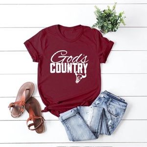 Dark Red ‘God’s Country’ Inspiring Quote Graphic Tee Tshirt Women